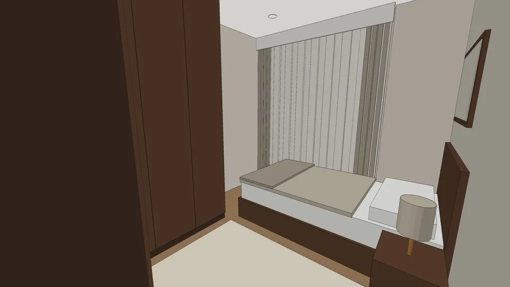 Clay 3D view of bedroom 2 in the Ang Mo Kio 4-room HDB sample, the model the render was made from