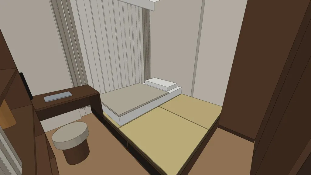Clay 3D view of bedroom 3 in the Ang Mo Kio 4-room HDB sample, the model the render was made from