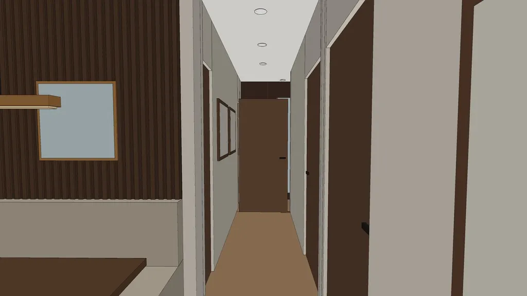 Clay 3D view of the corridor in the Ang Mo Kio 4-room HDB sample, the model the render was made from