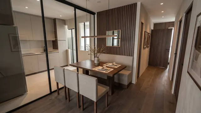 Design book page with the dining room render