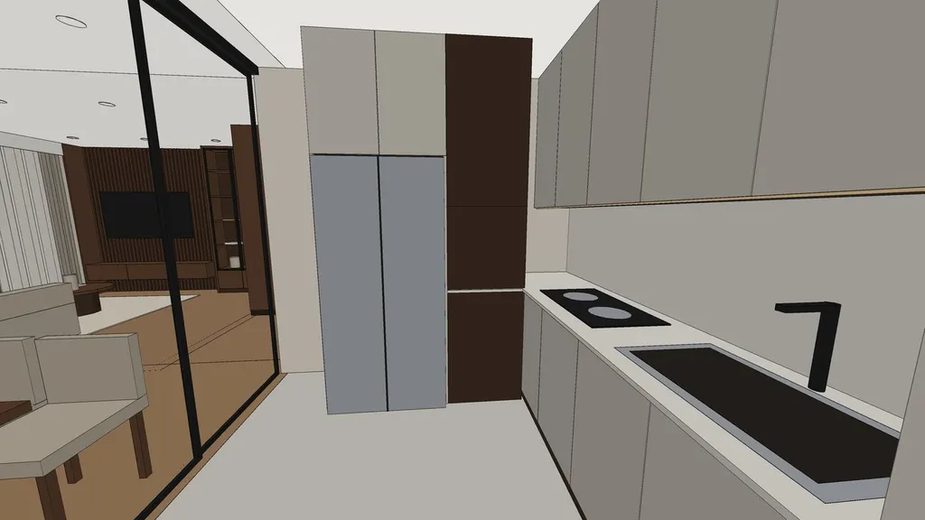 Clay 3D view of the kitchen in the Ang Mo Kio 4-room HDB sample, the model the render was made from