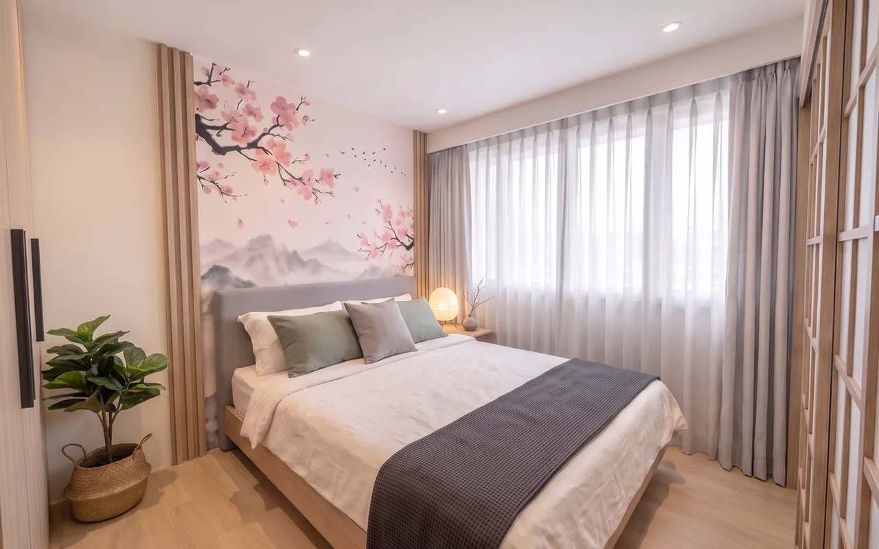 Japandi 2-room Flexi HDB flat by Ling's Haus, made with IDstudio: photoreal bedroom render
